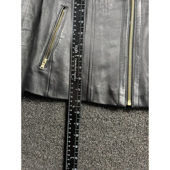 Cole Haan Jacket Womens Small Black Lambskin Leather Moto Gold Zippers 35M2764 - Picture 7 of 8
